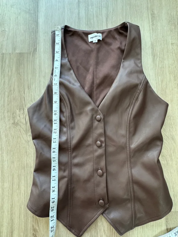 Superdown Karina Brown Faux Leather Button Vest Sz S - Image 7