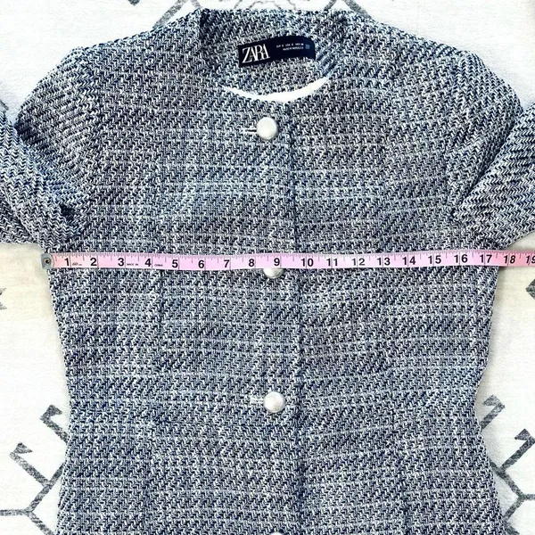 ZARA Long Structured Tweed Button Down Blazer Coat Small - Image 7