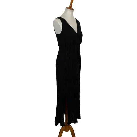 Shinestar Black Crinkle Sleeveless Maxi Dress Women's Small V-Neck Boho‎ Style - Image 4