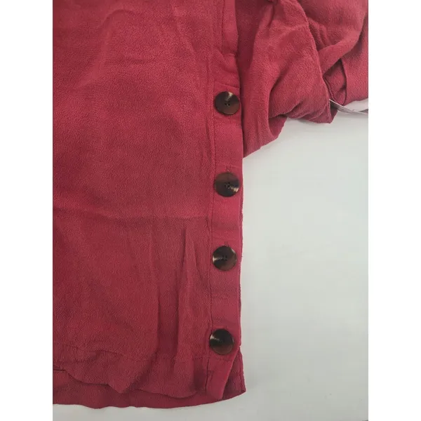 Madewell‎ Tunic Womens XL Red G7783 Side Button Short Sleeve Viscose Crepe Top - Image 4