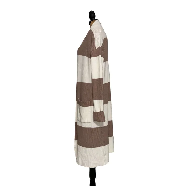 The Limited Womens Longline Striped Cardigan Duster Tan Cream Size M - Image 3