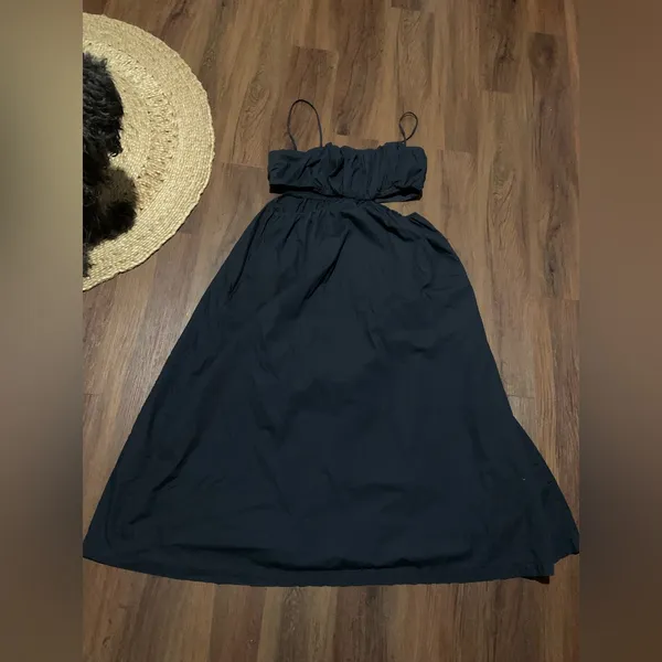 Abercrombie and Fitch black cotton maxi cut out dress casual fall formal boho XL - Image 3