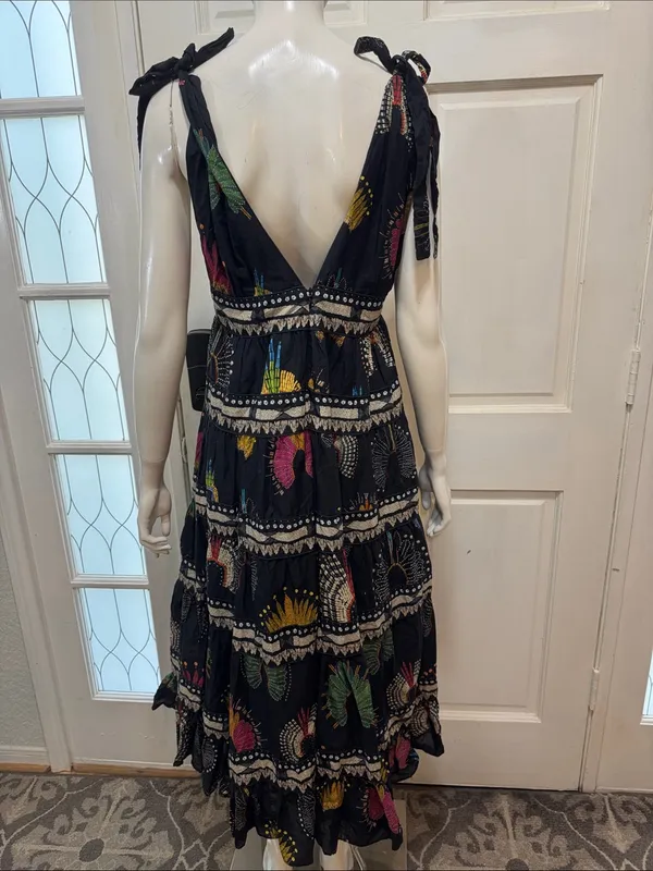 Farm Rio Tiered printed cotton-voile midi dress In Black Size Medium - Image 10