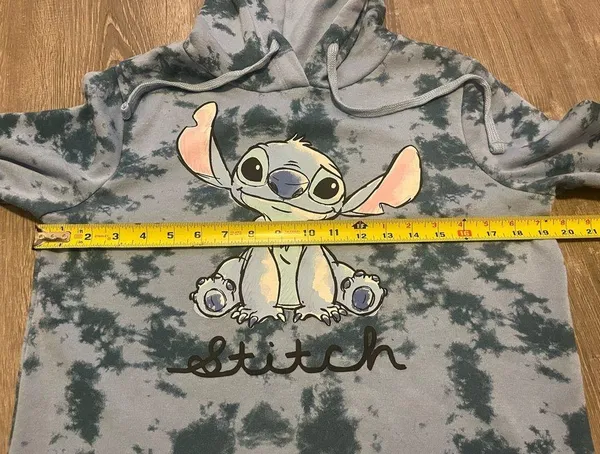 Disney Lilo and Stitch Ohana Blue Tie Dye Boxy Cropped Hoodie Sweatshirt Size S - Image 5