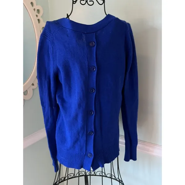 Banana Republic Filpucci Blue Italian V Neck‎ Back Button Sweater S Merino Wool - Image 2