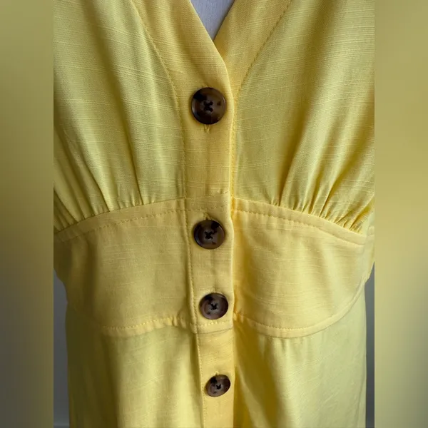 LOFT BUTTER YELLOW BUTTON FLARE MINI DRESS V NECK BUTTON DOWN SIZE 8 - Image 9