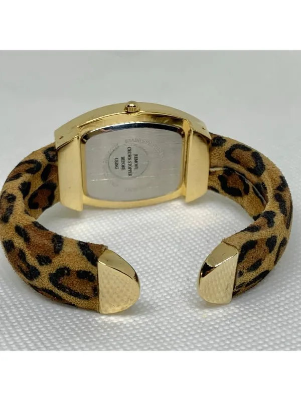 Vivani Women's gold tone Cheetah Print Cuff Band watch quartz 29mm 6” running - Image 4