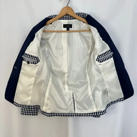 J.Crew Gingham Check Blazer Blue White Tuxedo Lapel‎ Professional Womens Size 2 - Image 4