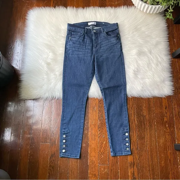 LOFT modern skinny jeans dark wash button hem - Image 4