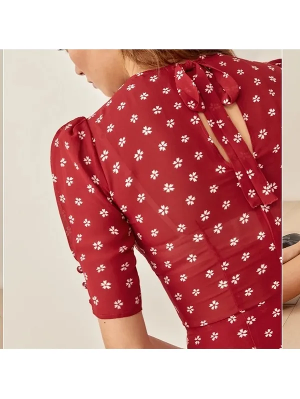 Reformation Bard Floral-Print Crepe Mini Dress in Red Women’s size 6 - Image 14