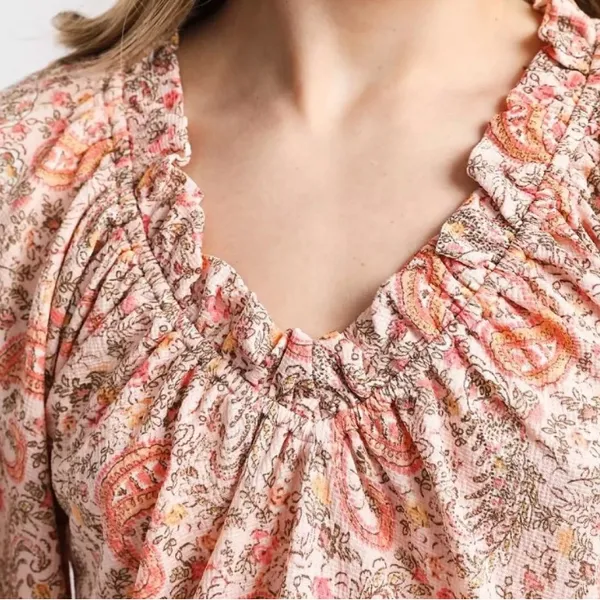 Daytrip Boho Peasant Blouse Top Blush Floral Paisley Print Women’s Medium M - Image 3