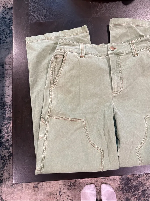Women’s Olive Green Utility Jeans Size L - Image 2