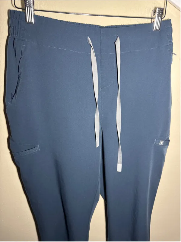 FIGS Jogger Scrub Pants Blue with Grey Drawstring - Image 2