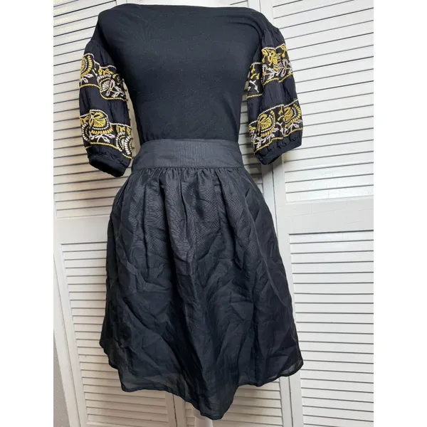 Club Monaco Claire Black Silk/Linen Blend Wrap Skirt, Sz Medium NWT $109 retail - Image 6