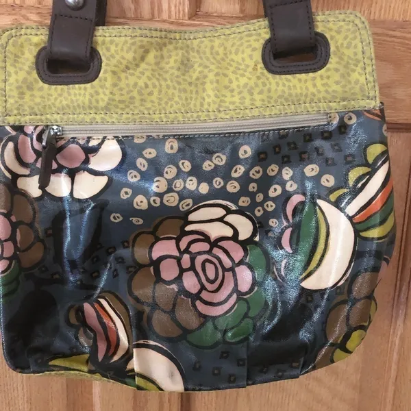 Fossil Large Wax Canvas Key-Per Shoulder Bag Tote Floral Print Pockets 15X14 - Image 5