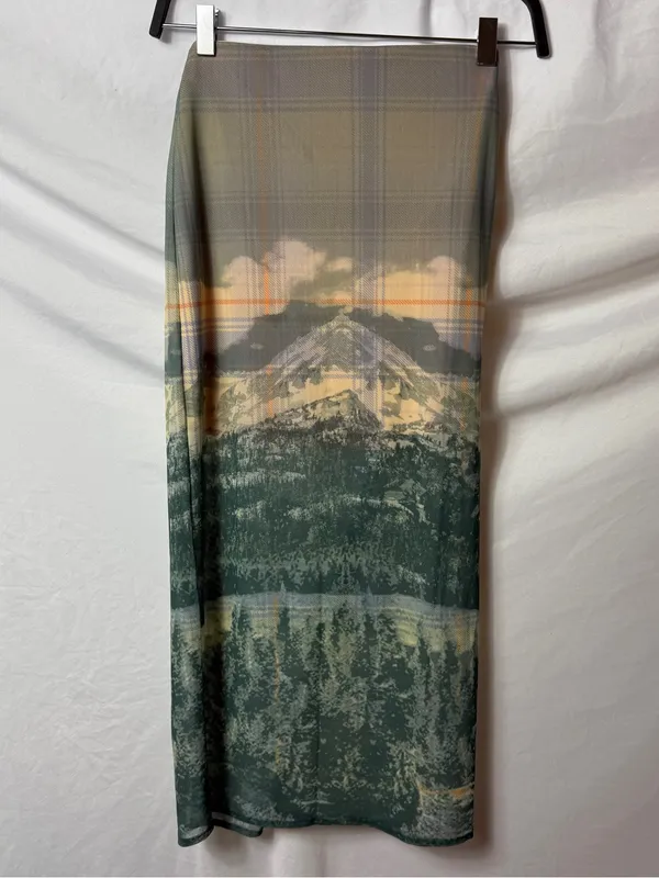 UO Landscape Print Awkward Mesh Midi Skirt NWOT - Image 3