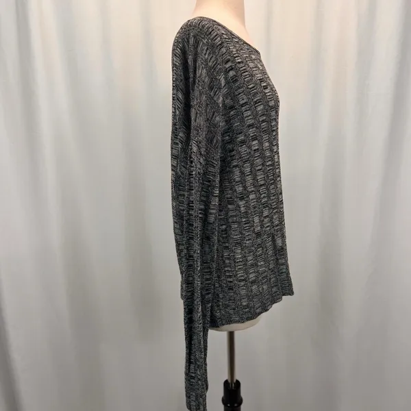Eileen Fisher Silk Organic Linen Knit Sweater L Black White Textured Boxy Top - Image 6
