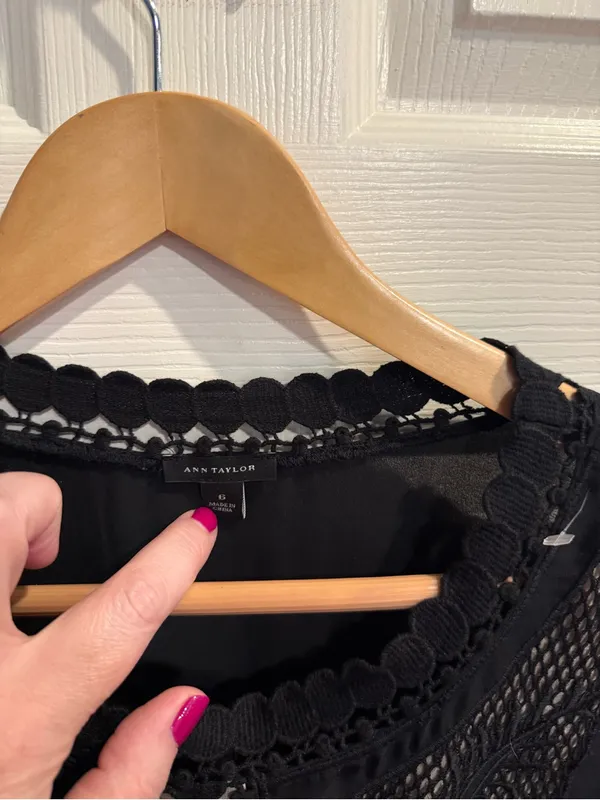 Ann Taylor Black Lace & Crochet Short Sleeve Top - Image 2
