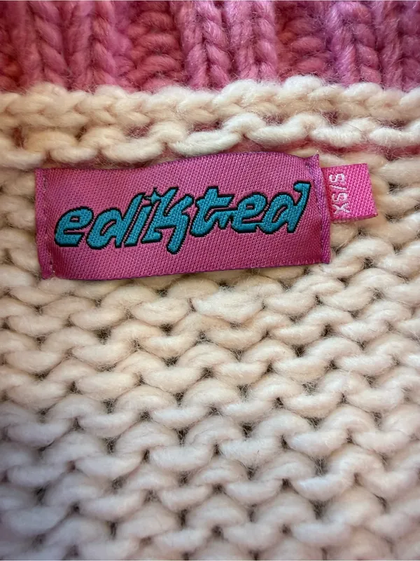 Edikted Pink and Cream Striped Cropped Crew Sweater - Image 3