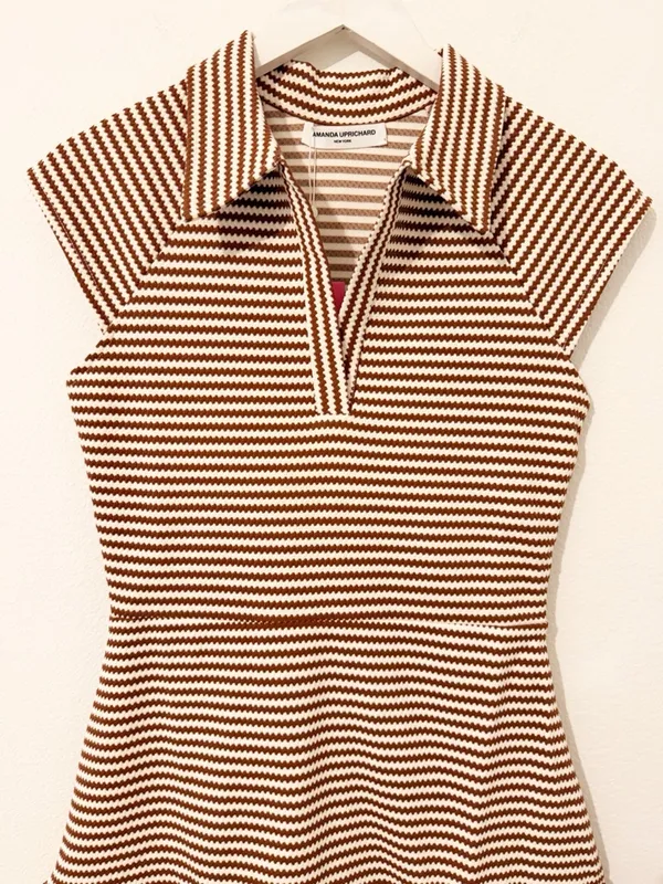 NWT AMANDA UPRICHARD POLLYANNE DRESS BROWN CREAM Mini Striped Size Small S - Image 3