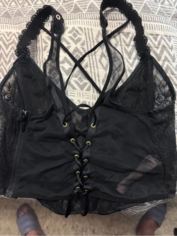 Victoria’s Secret Very Sexy Black Lace Boned Corset Bustier Top M DD Y2K - Image 6