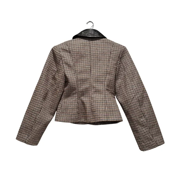 Arrange Plaid Structured Jacket Contrast Leather Collar Size‎ 0 Tan - Image 6
