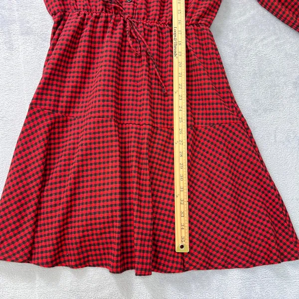 BloomChic Red Gingham Plaid Button Front Mini‎ Dress Women 12/UK 16 Peplum Waist - Image 8