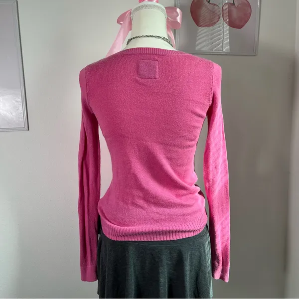 Abercrombie & Fitch Vtg Y2K‎ Pink Green Moose Logo V Knit Sweater Womens Small - Image 4