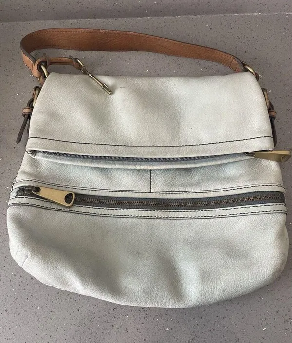 FOSSIL Explorer Flap Foldover Hobo Light blue Leather Slouch Shoulder Bag - Image 7