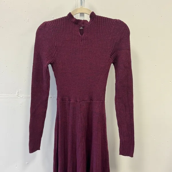 Pamela‎ Love Midi Sweater Dress Women Medium Maroon Long Sleeve A-Line Knit - Image 7