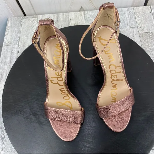 Sam Edelman Yaro Metallic Block Heel Ankle Strap Sandals Copper Pink 7‎ - Image 7