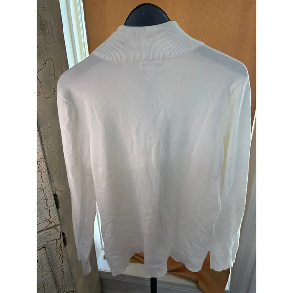 Calvin Klein White Mock Neck‎ Button Shoulder Sweater SZ M Classic Preppy - Image 6