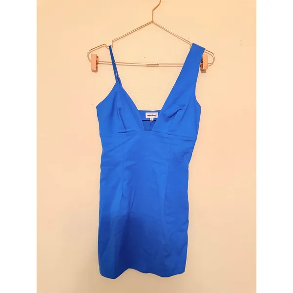 Superdown Mini Dress Women Small Blue Asymmetrical Bodycon Plunging V-Neck Party - Image 4