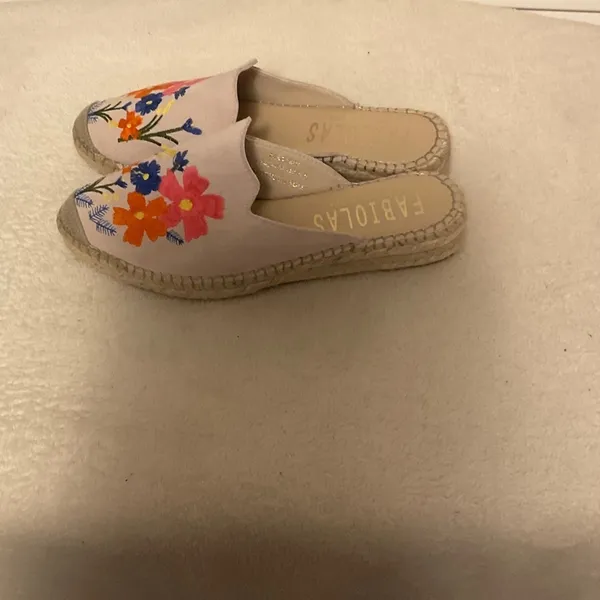 Floral Embroidered Espadrille Mules Pink Size 7.5 - Image 5