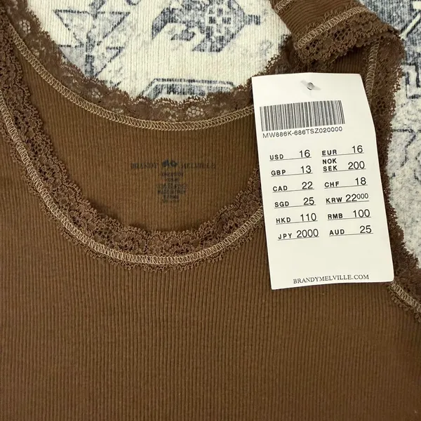 Brandy Melville Brown lace trim cotton tank top - OS - Image 6