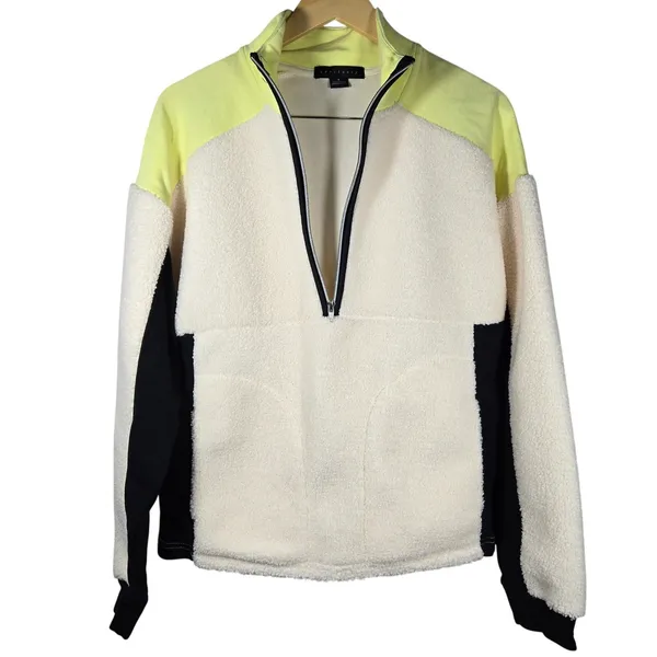 Sanctuary Womens Quarter Zip Sherpa Fleece Pullover CT3228MX2 Cream Neon S‎ - Image 2