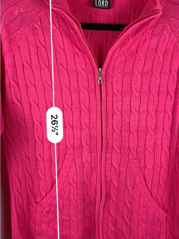 Kate Lord Womens Sweater L Pink Cable Knit Full Zip Golf Cardigan Pockets - Image 12