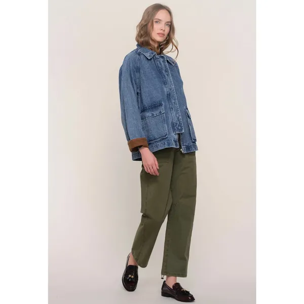 Heartloom Elina Denim Chore Jacket XS Corduroy Cuff Utility Coat - Image 3