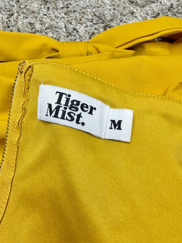 Tiger Mist Kinsley Crop Top Medium M Yellow Gold Square Neck Tie Bow Sleeveless - Image 5