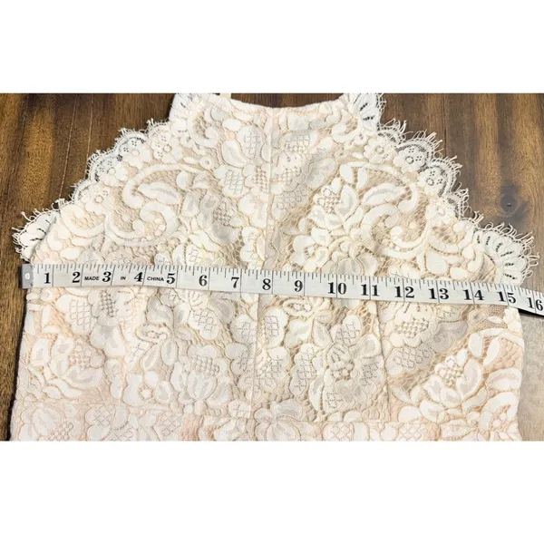 Dress Forum L Ivory Lace Open Back Cocktail Occasion Dress Wedding Halter Mini - Image 15