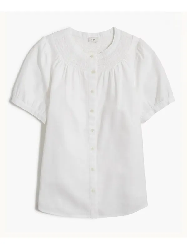 NWT J. Crew Linen Blend Short Sleeve Smock Neck Top - Size: Small - Image 8