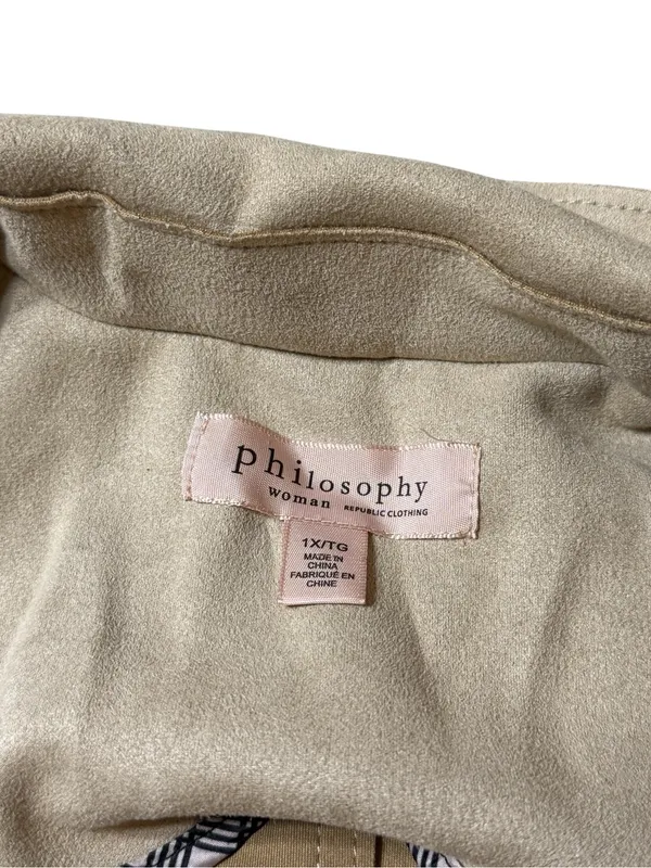 Philosophy Republic Faux Suede Moto Jacket XL Cream Tan Open Front Zip Pockets - Image 4