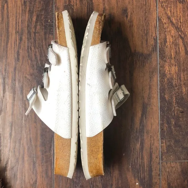 Birkenstock Betula White Brown Florida Triple Band Strap Buckle Slides Sandals Sz 41 Women 10 Men 8 - Image 3