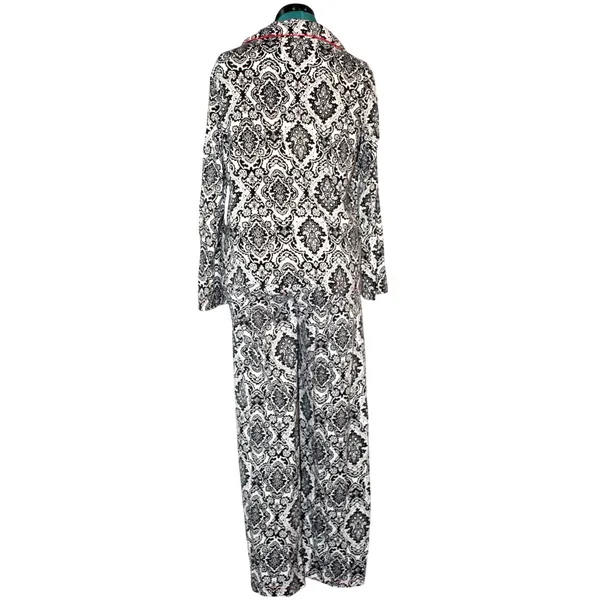 Soma Pajama Set Black White Damask Print Red Trim Women’s Medium Cozy Sleepwear - Image 3