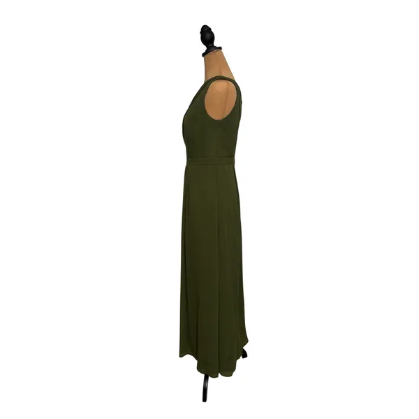 DB Studio Celebrate Olive Green One Shoulder Maxi Dress Pleated Slit F19952 4 - Image 3