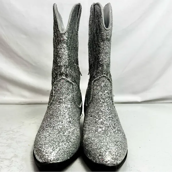 Portland Boot Co. Silver Sequin Cowgirl Cowboy Boots Size 6 - Image 2