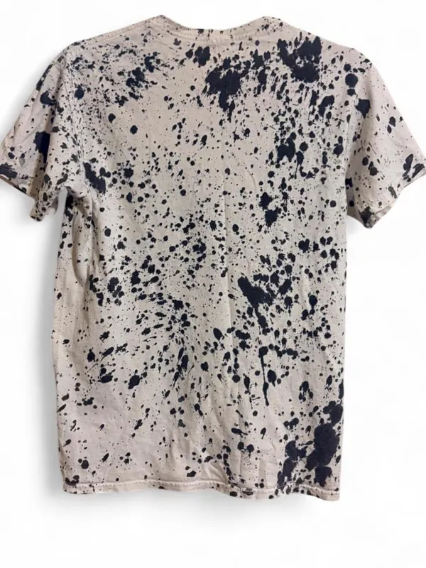 AC/DC White Tee with Yellow Logo and Black Splatter Sz S - Image 2