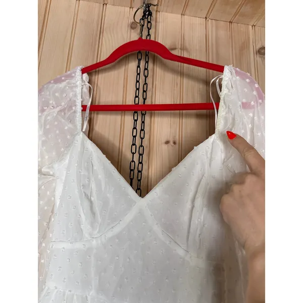 NWT Lulus Longing And Love White Swiss Dot Puff Long Sleeve Mini Dress Wedding L - Image 8