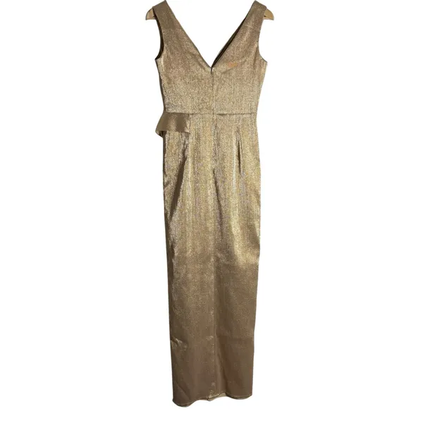 Black Halo Gold Hendricks Sleeveless V-Neck Metallic Cocktail Evening Gown 8 - Image 12