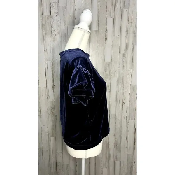 Madewell Women's XS Blue Velvet Ruffle‎ Sleeve Tee Casual Fall Top - Image 5